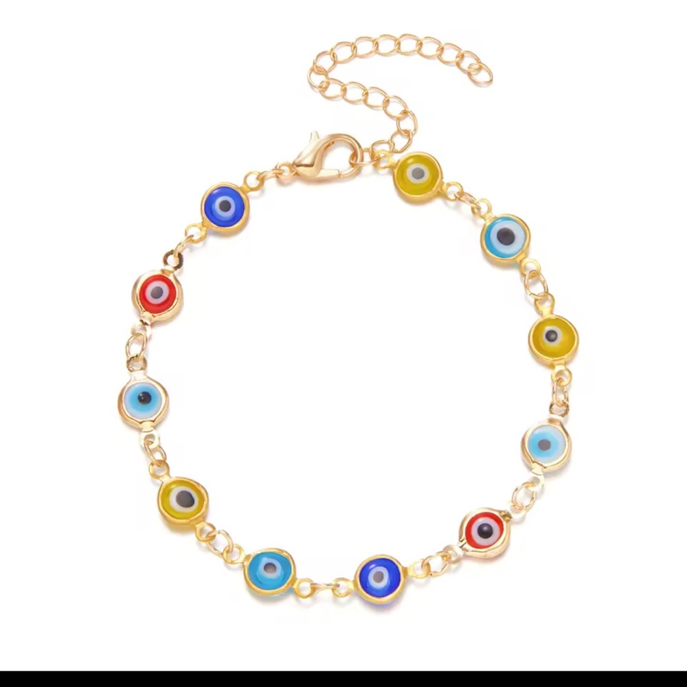 Chic Gold Bracelet with Colorful Evil Eye Charms